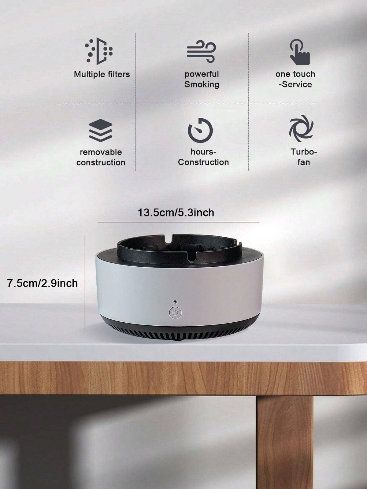 Smokeless Ashtray Purifier for Instant Odor Removal (White)