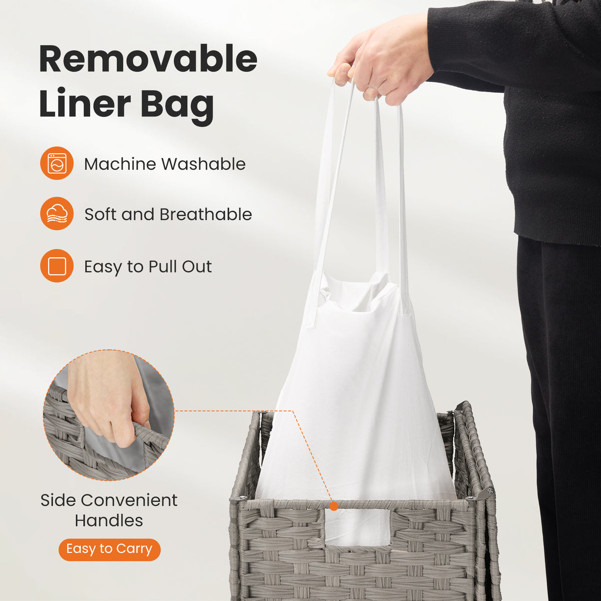 Foldable Rattan Laundry Hamper 110L with Handles &amp; Liner (Gray)