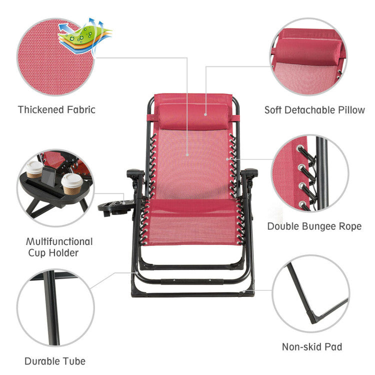 Oversized Outdoor Lounge Chair with Cup Holder (Dark Red)