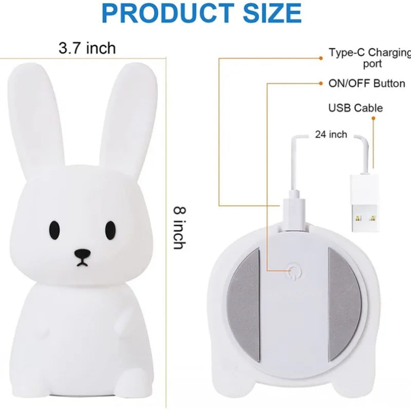 LED Night Light Silicone Rabbit Touch Sensor Lamp 7-Color