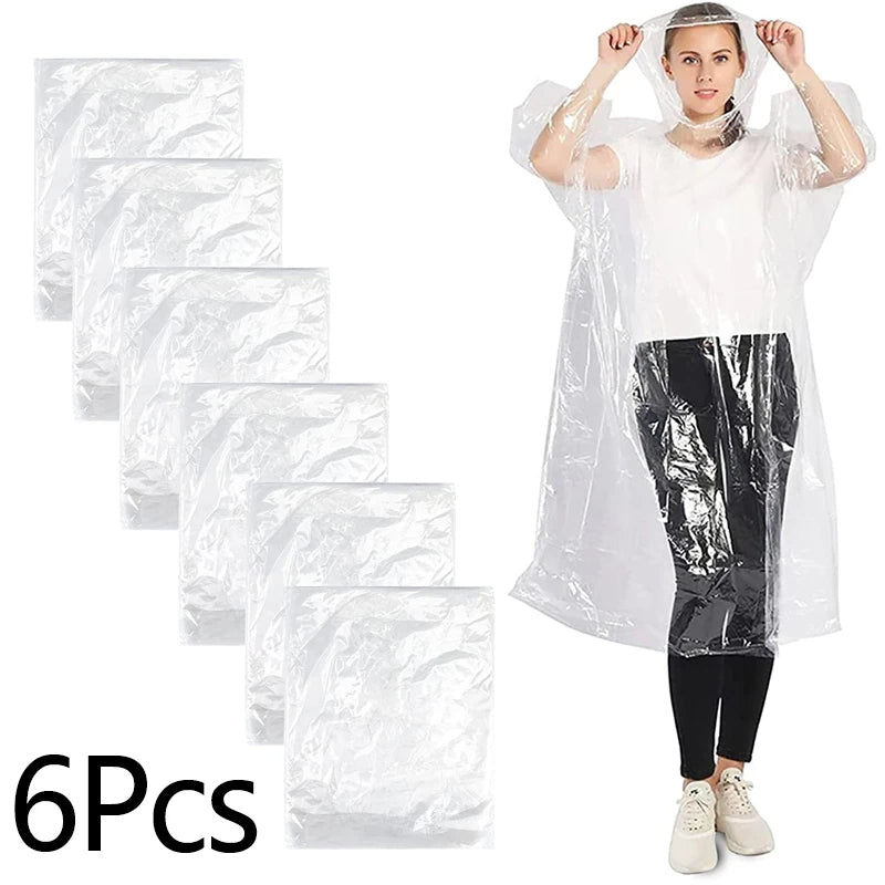 6Pcs Disposable Waterproof Raincoat Outdoor Hiking Mountain Travel Portable Adult Poncho Rain