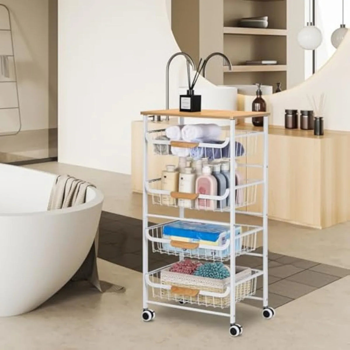 5-Tier Rolling Metal Storage Cart with Drawers &amp; Wheels Multi-Room Organizer