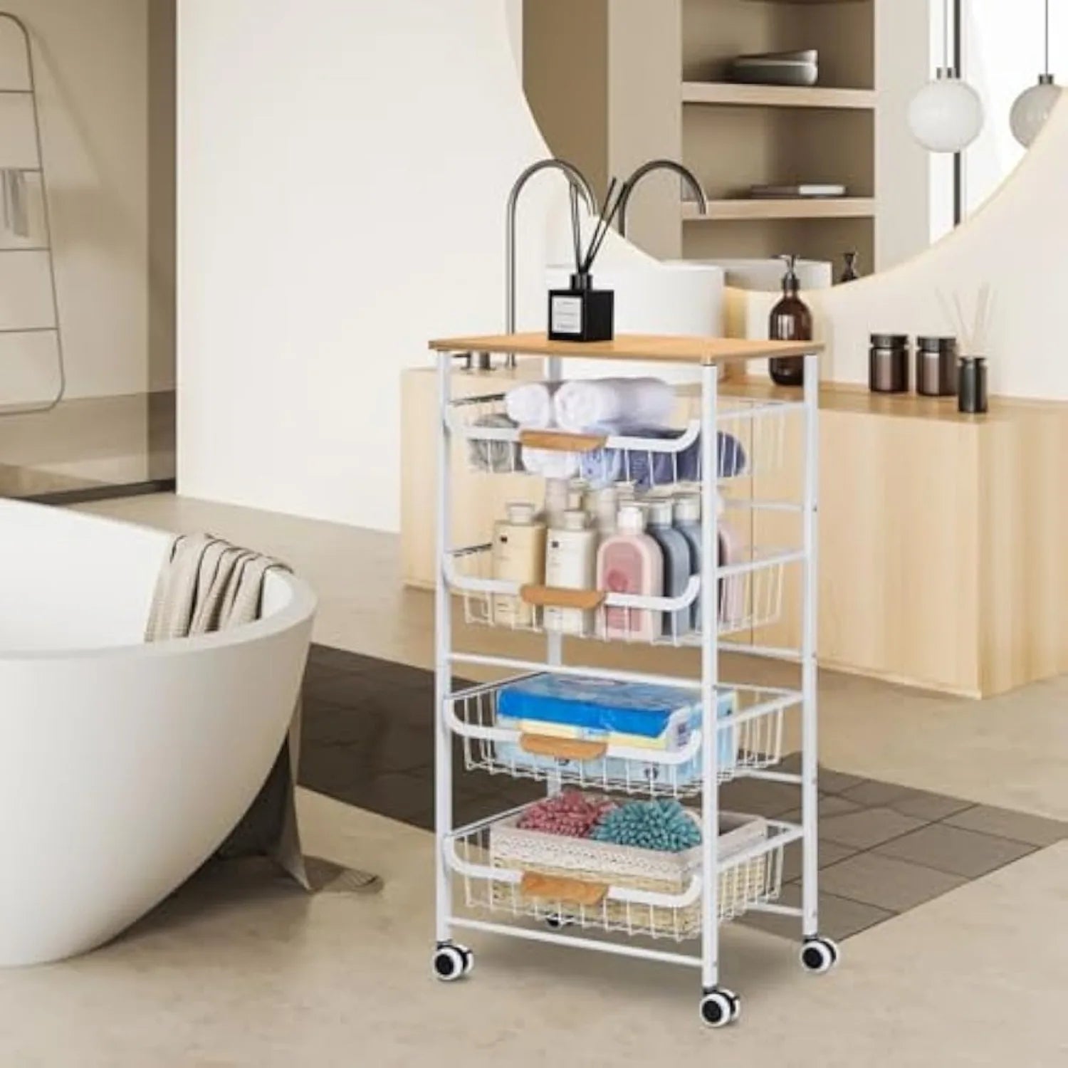5-Tier Rolling Metal Storage Cart with Drawers & Wheels Multi-Room Organizer