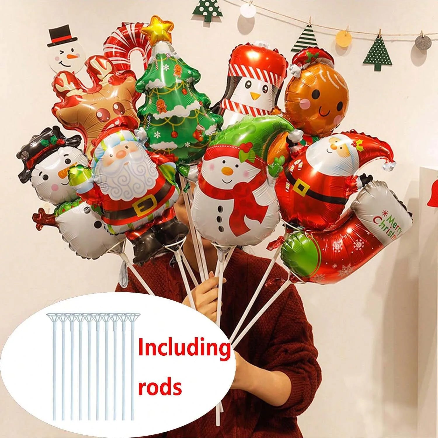 10 Christmas Gingerbread Man Balloon Set with Rod for Christmas Decoration