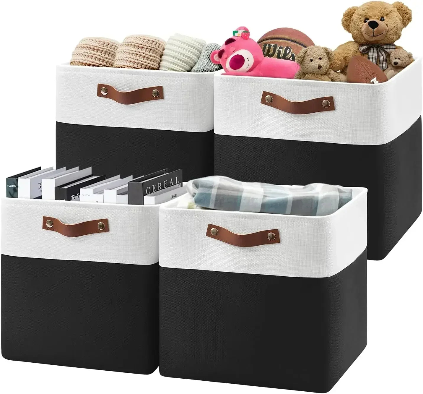 Foldable Cube Storage Bins with PU Handles for Home Organization (Dark Gray)
