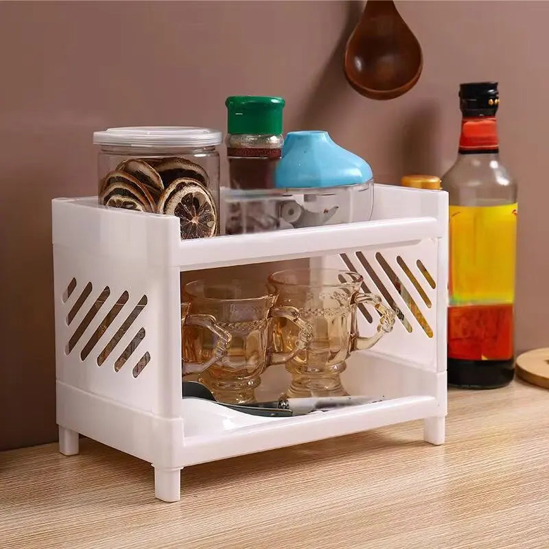 Multifunctional 2-Tier Plastic Shelf Organizer Desktop Storage for Cosmetics, Stationery, and Kitchen Sundries