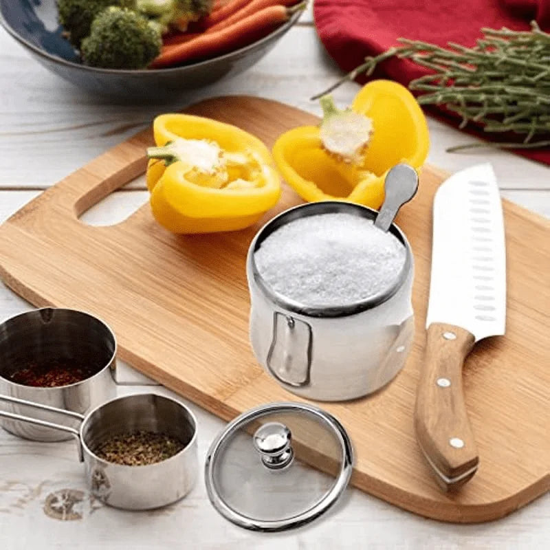 300ml Stainless Steel Sugar and Spice Jar with Lid and Spoon – Multifunctional Coffee, Seasoning &amp; Condiment Storage Canister for Kitchen