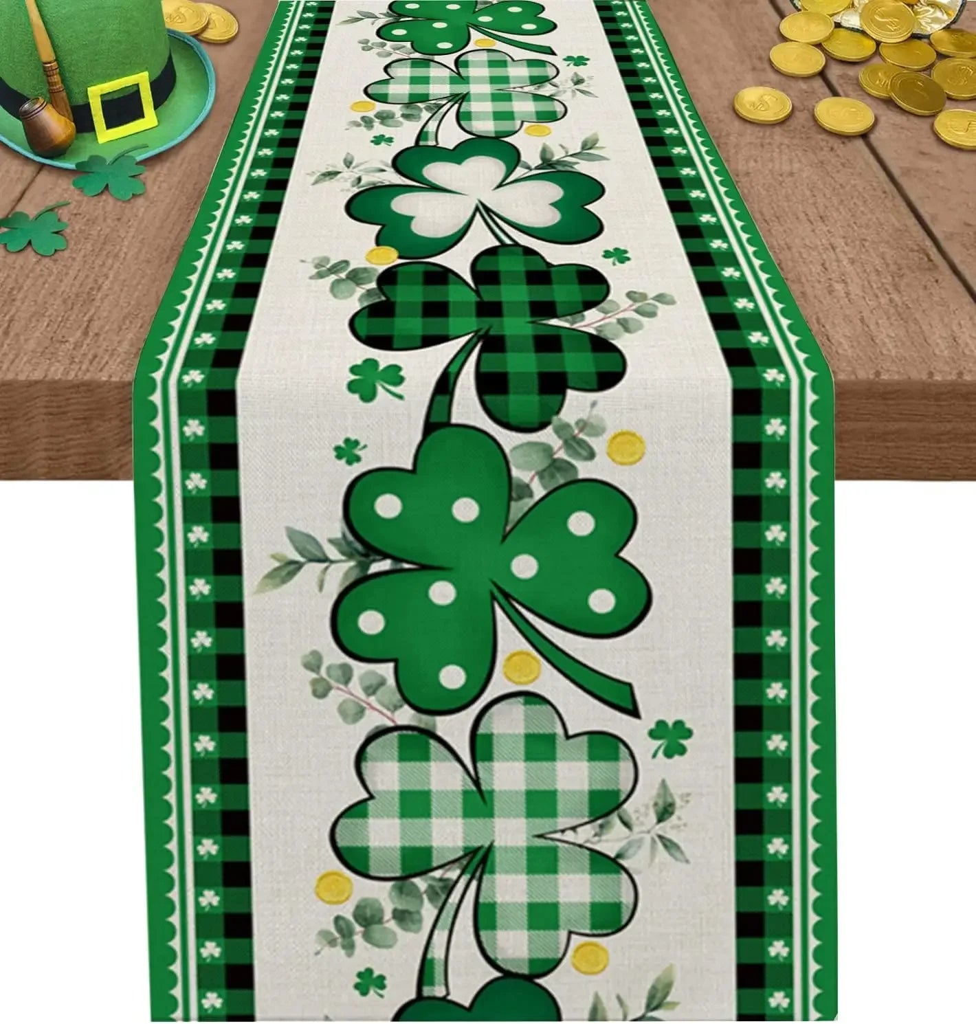 Shamrock Plaid Linen Table Runner