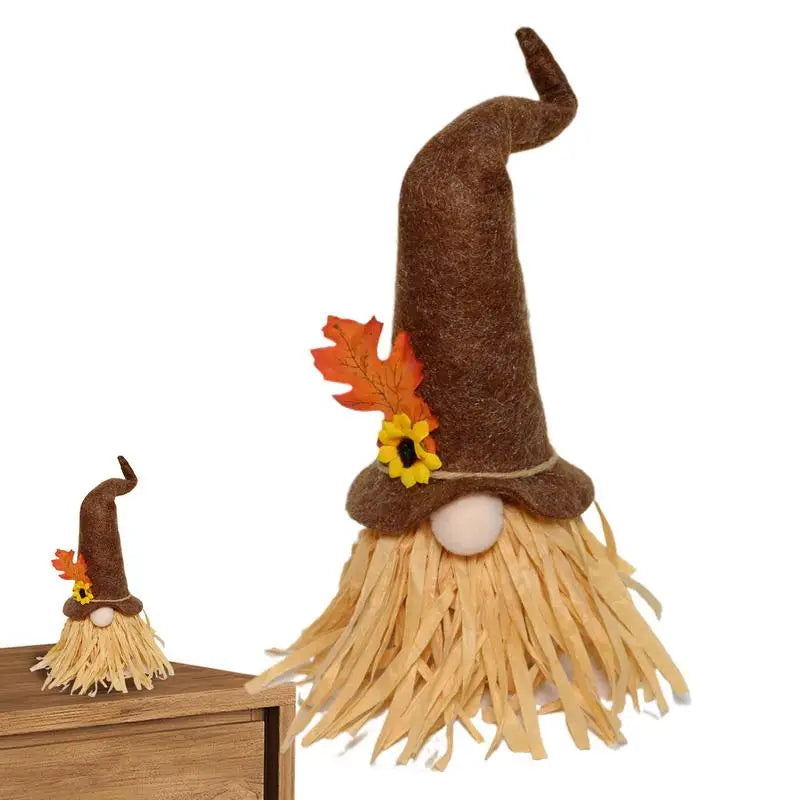 Fall Thanksgiving Gnome Decor Cute Desktop Ornament Tiered Tray Accessory (Brown Hat)
