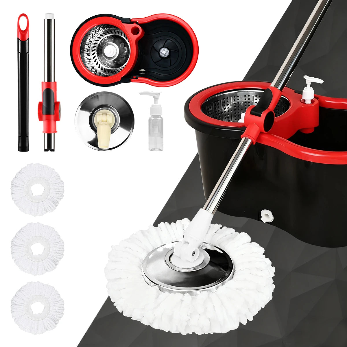 Microfiber Spin Mop and Bucket with Wringer, 360° Rotating Cleaning Mop with 47" Extended Handle