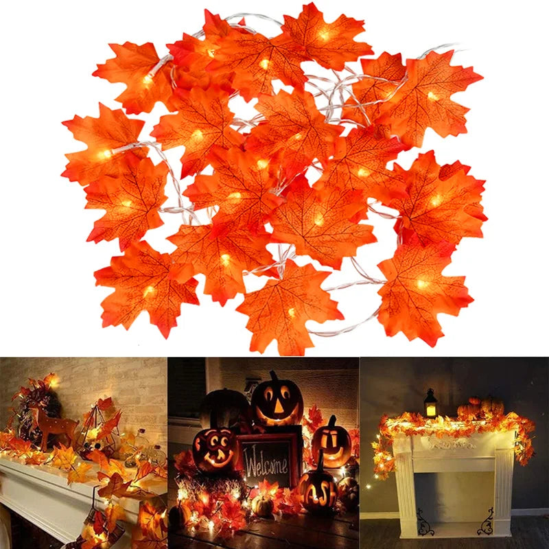 10 LED Maple Leaf Fairy Lights Fall Decor for Indoor Outdoor Use