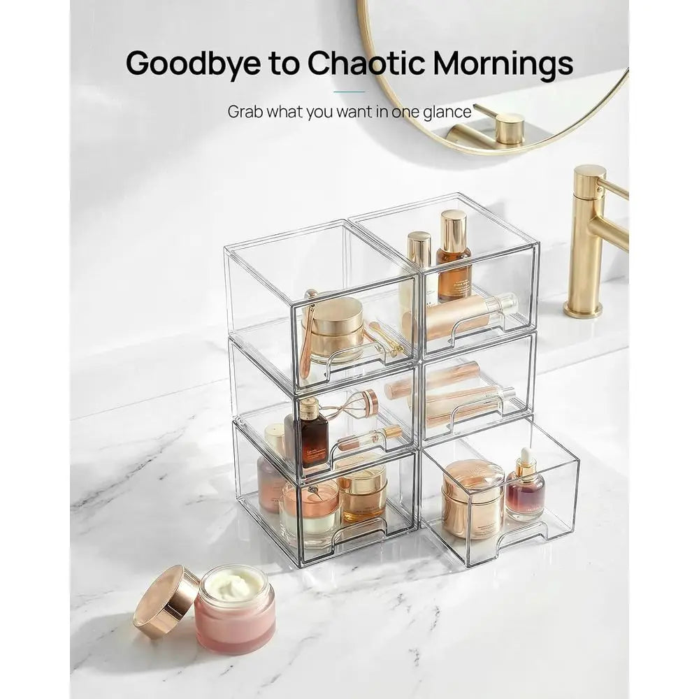 4-Pack Clear Stackable Storage Drawers – Acrylic Organizer Bins for Bathroom, Kitchen, Pantry &amp; Vanity