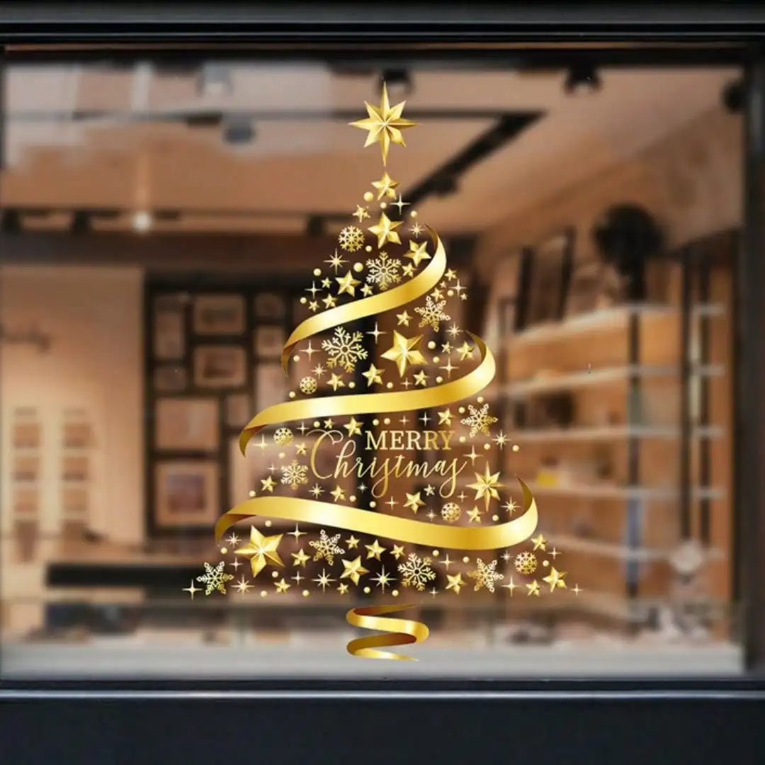 1pc Gold Christmas Tree Glass Sticker (60x85cm)