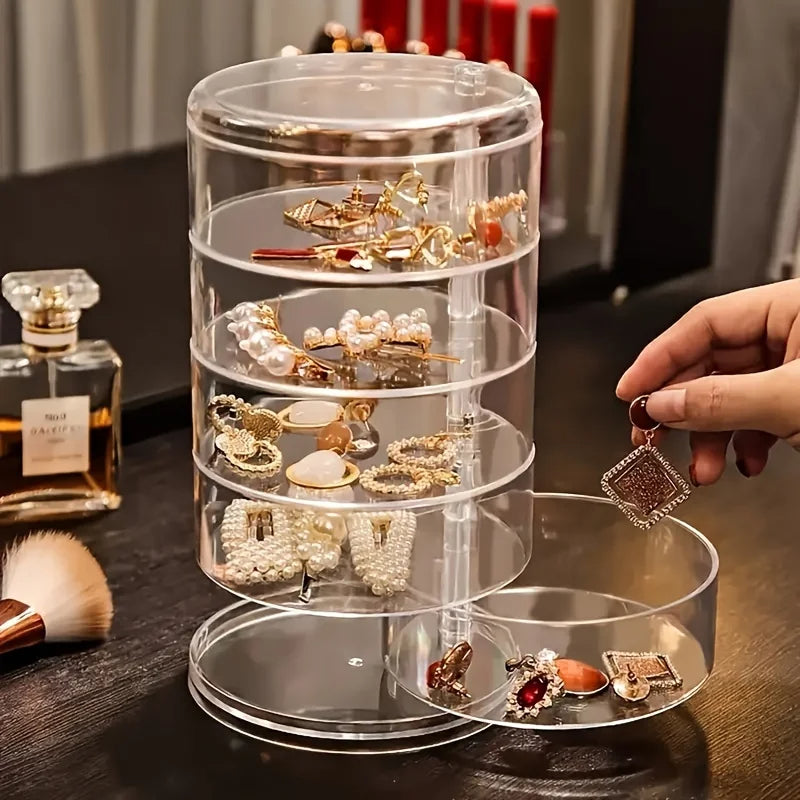 Transparent Rotatable Jewelry Storage Box 5-Floors Dustproof Waterproof