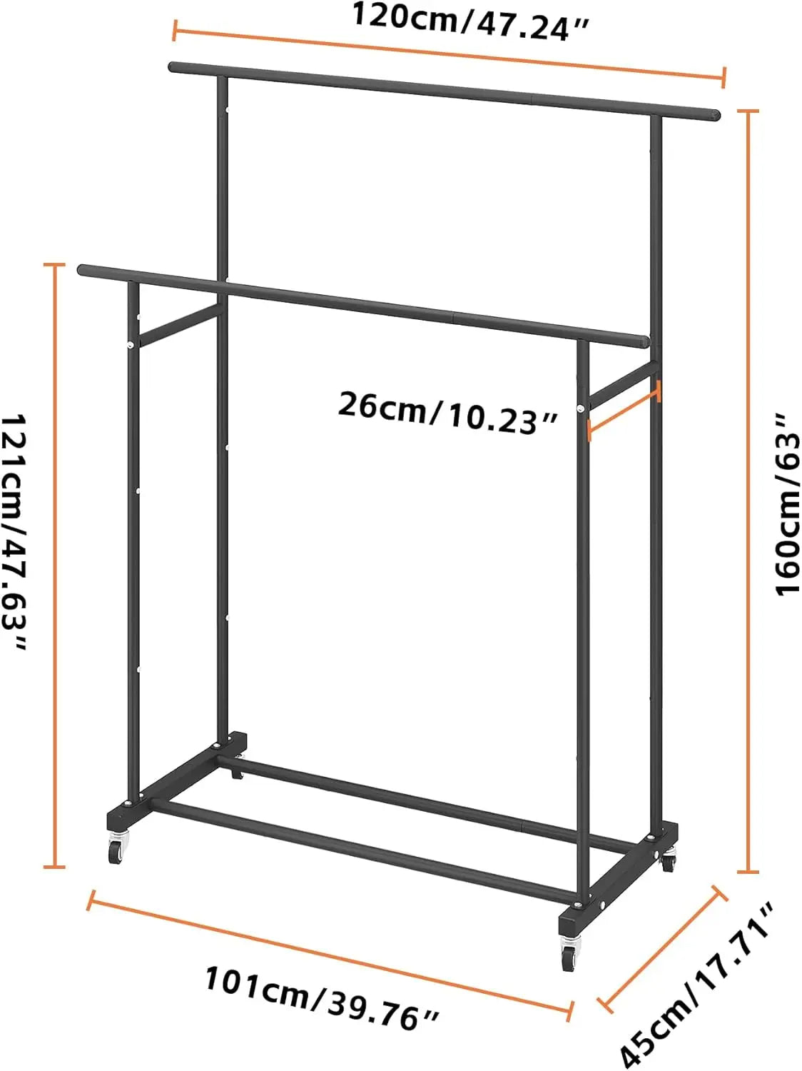 Portable Double Rod Garment Rack Rolling Clothes Organizer