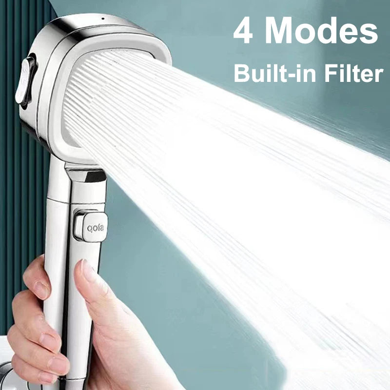 Upgraded 4-Mode High-Pressure Shower Head with Filter (Silver)