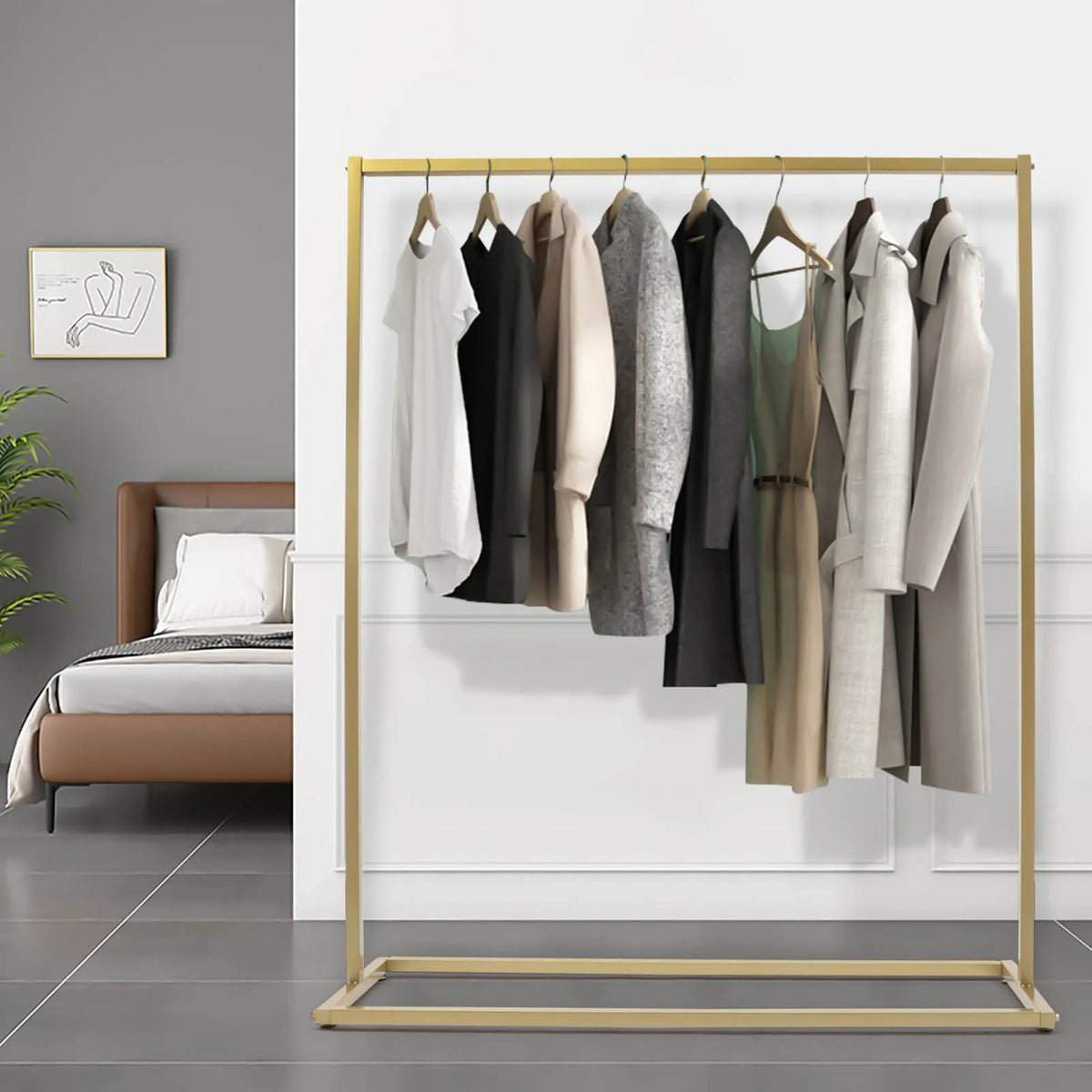 Modern Clothing Display Stand Garment Hanging Rack (Gold)