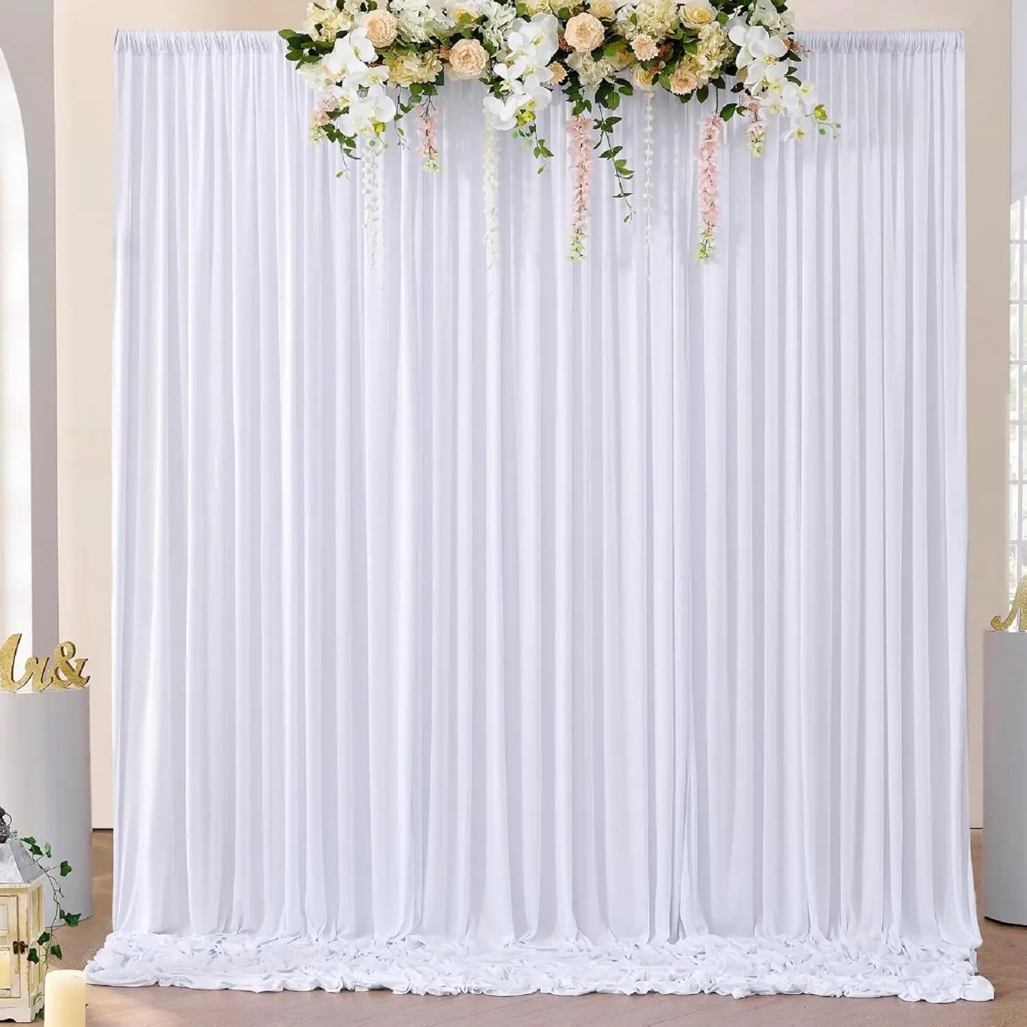 White Wrinkle-Free Wedding Backdrop Curtains 10x10ft