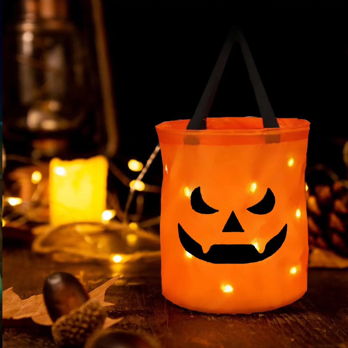 Handheld Pumpkin Candy Bag with LED Lights (Orange)