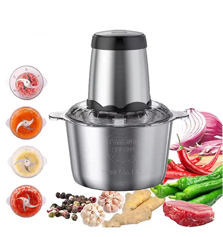 304 Stainless Steel Electric Meat Grinder with 4 Blades – High-Power Food Processor