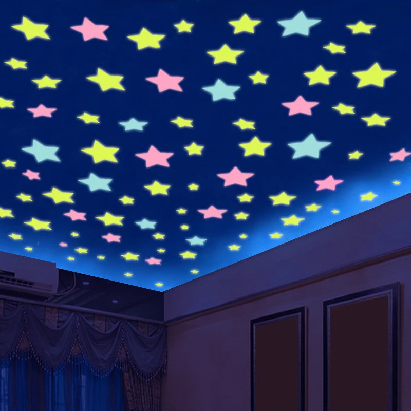 3D Glow Stars Nightlight for Ceiling & Walls! Luminous Wall Stickers (50 Pieces)