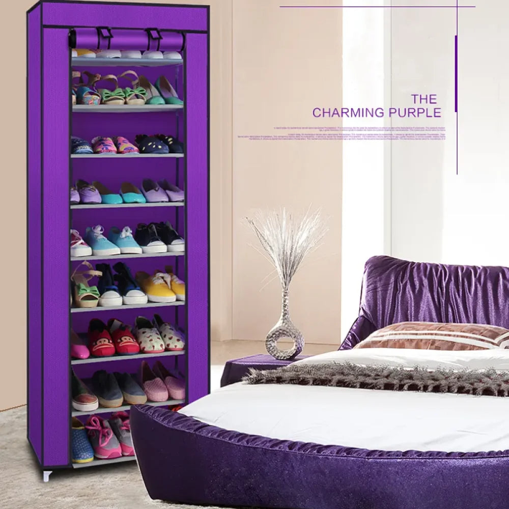 Home Shoe Rack 9 Grid 10 Layer Purple Dustproof Closet