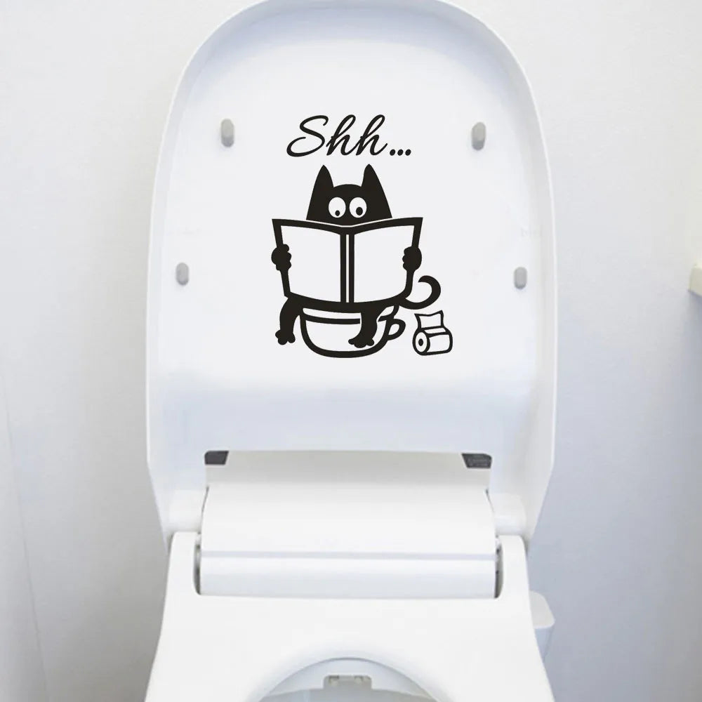 Cute Cat Shh Toilet Stickers Funny Bathroom Decor