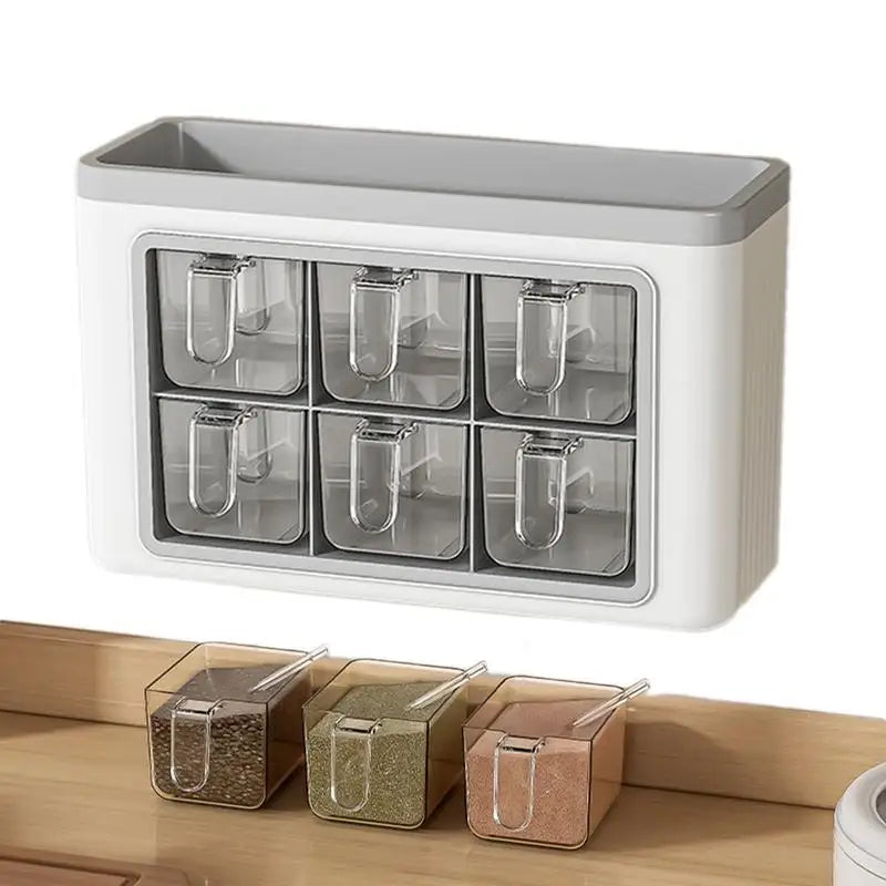 Adhesive Wall Mounted Condiment Jar Set Seasoning Storage Box Organizer for Home Kitchen