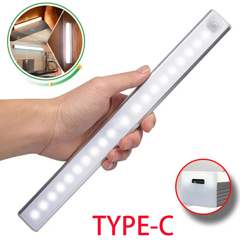 Wireless Motion Sensor 13 LEDs Night Light 20CM, Type C Rechargeable Cabinet Lamp (Cold White)