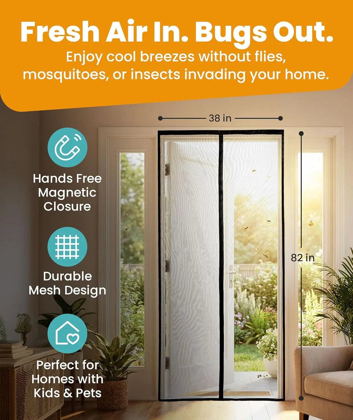 Magnetic Screen Door, Heavy-Duty Mesh Door Screen with 52 Magnets, Self-Closing Magnetic Screen Door for Sliding, Patio &amp; Entry Doors, Pet &amp; Kid Friendly