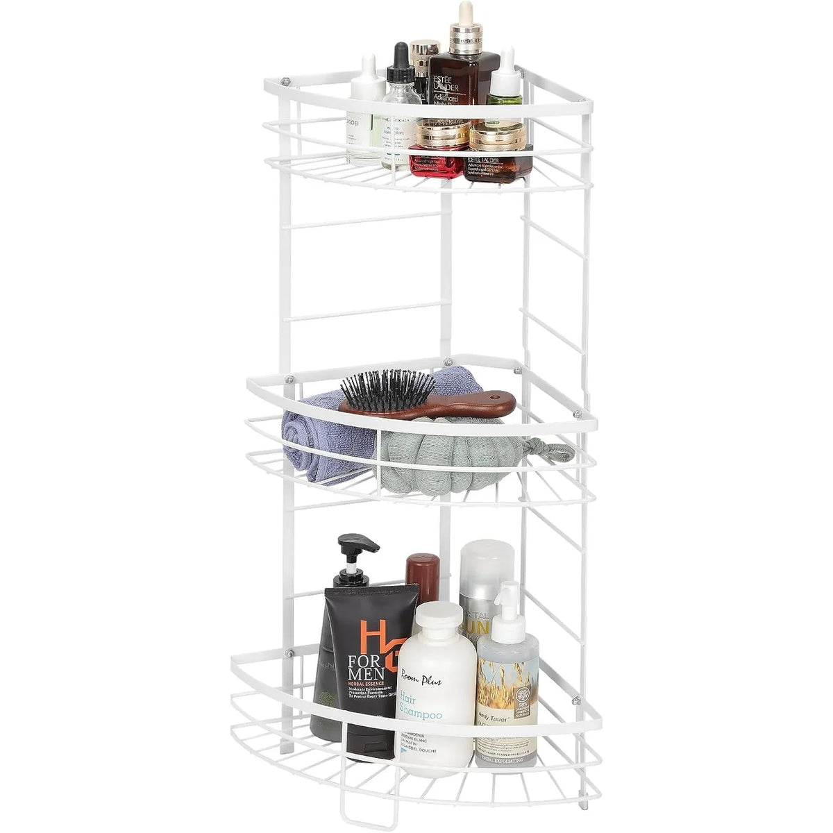 3-Tier Metal Corner Shelf for Bathroom Kitchen Storage (White)
