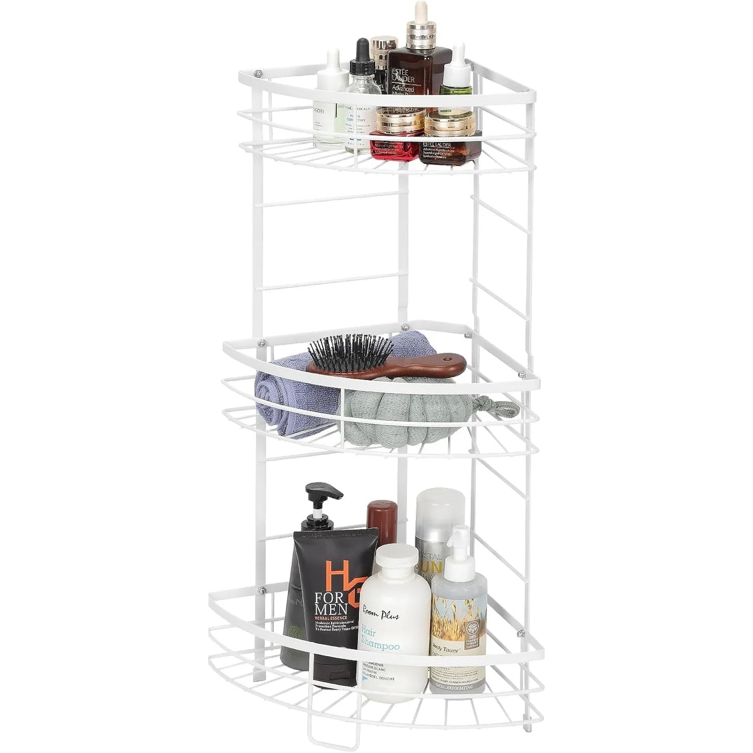 3-Tier Metal Corner Shelf for Bathroom Kitchen Storage (White)