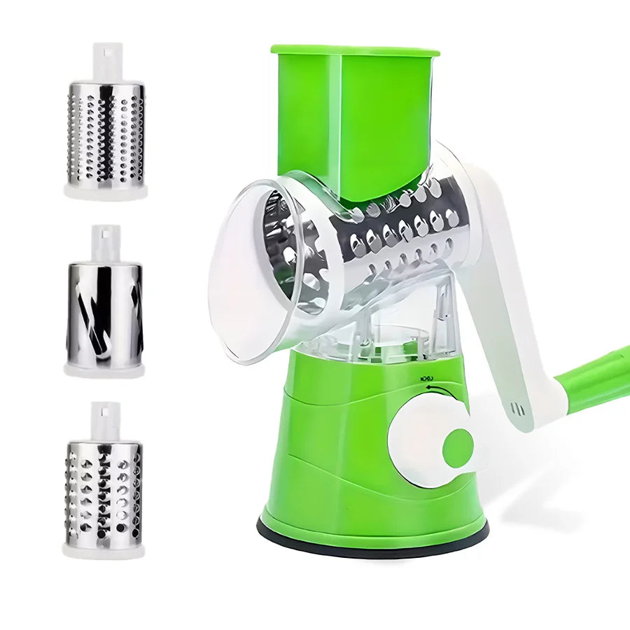 Multifunctional Manual Rotary Grater 3-in-1 Rotary Cheese Grater &amp; Vegetable Slicer (Green)