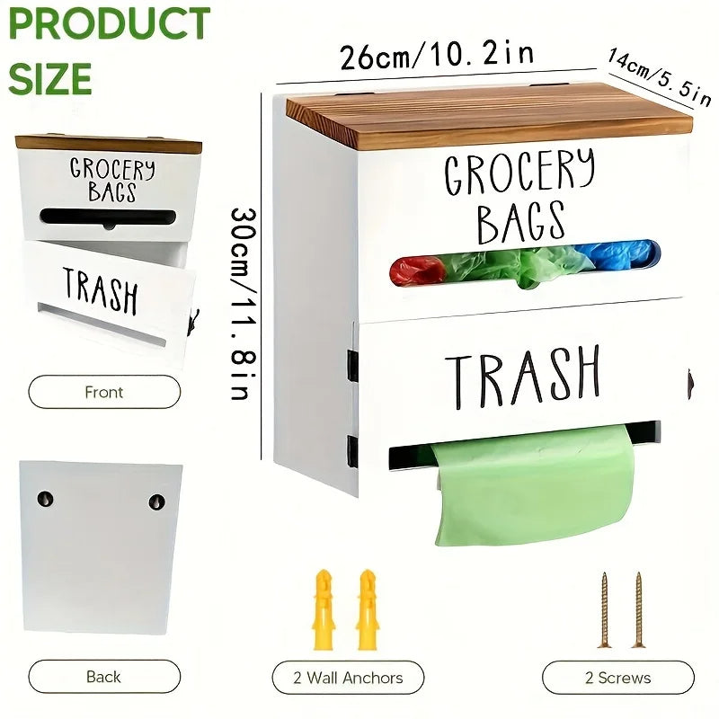 2-in-1 Wooden Garbage Bag Dispenser Organizer (White)