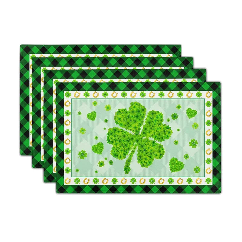 St Patricks Day Linen Placemat Clover Shamrock Heat-Resistant Table Mat