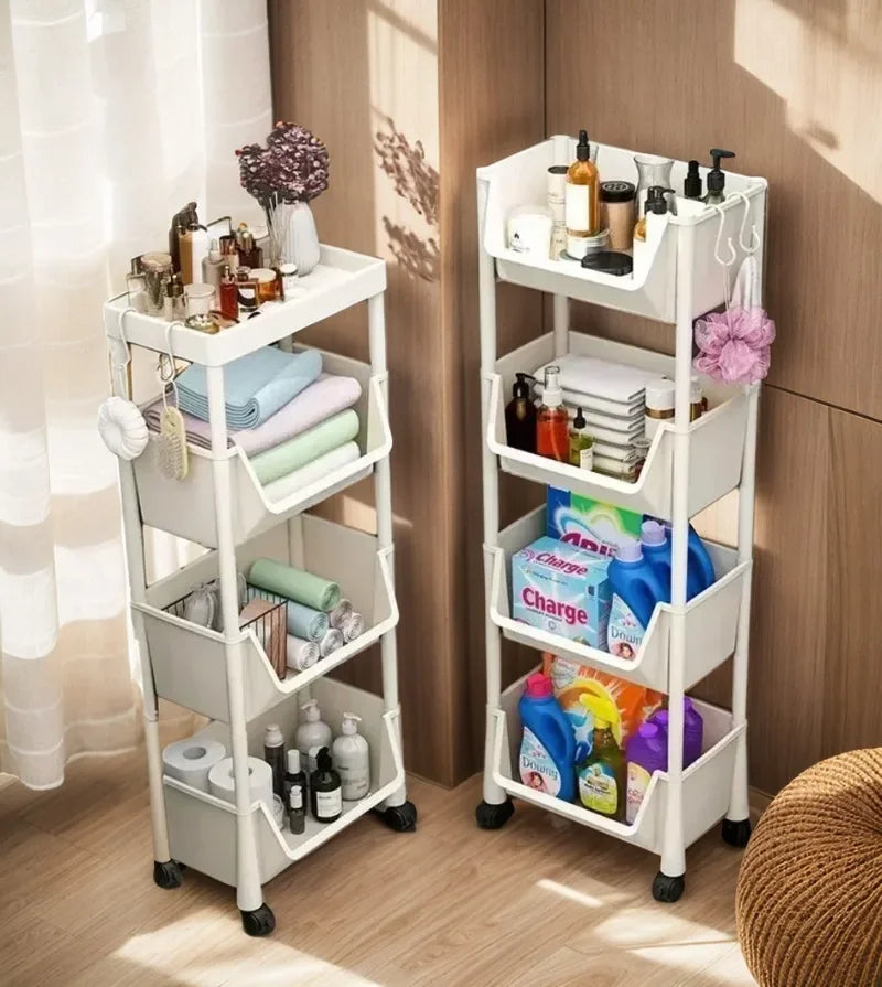 Trolley Bookshelf Kitchen Storage Rack 4 Tier Kitchen Corner Narrow Slit Storage