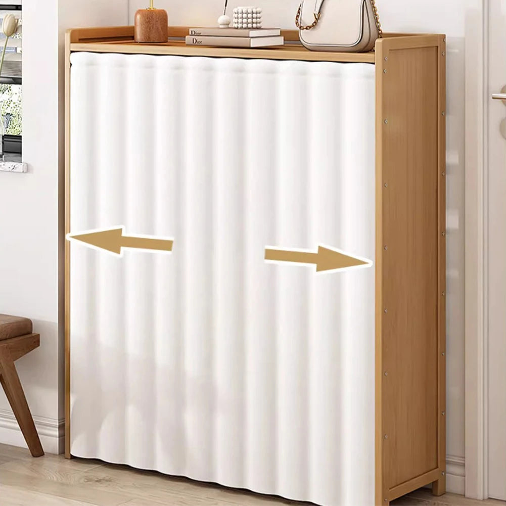 6-Tier Simple Shoes Cabinet White Gauze Curtain