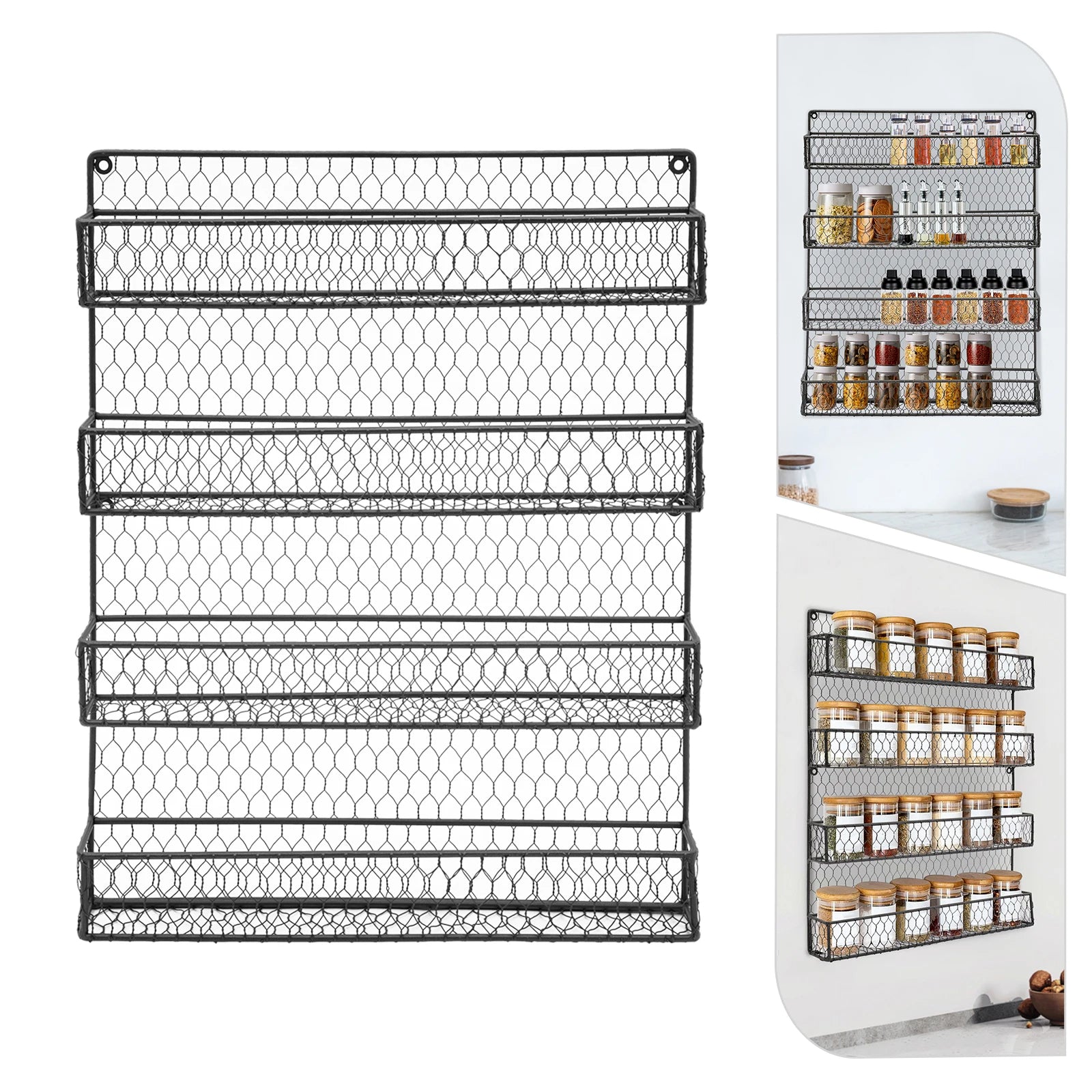 4-Tier Iron Wall Mounted Storage Shelf for Spice Jars and Bottles