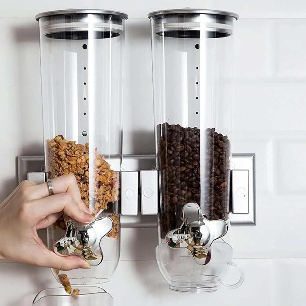 Dual Cereal Dry Food Wall Dispenser (Silver)