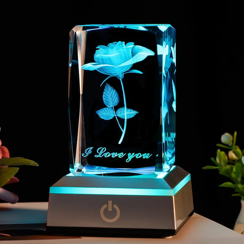 3D Rose Crystal LED Night Light Romantic Gift for Her