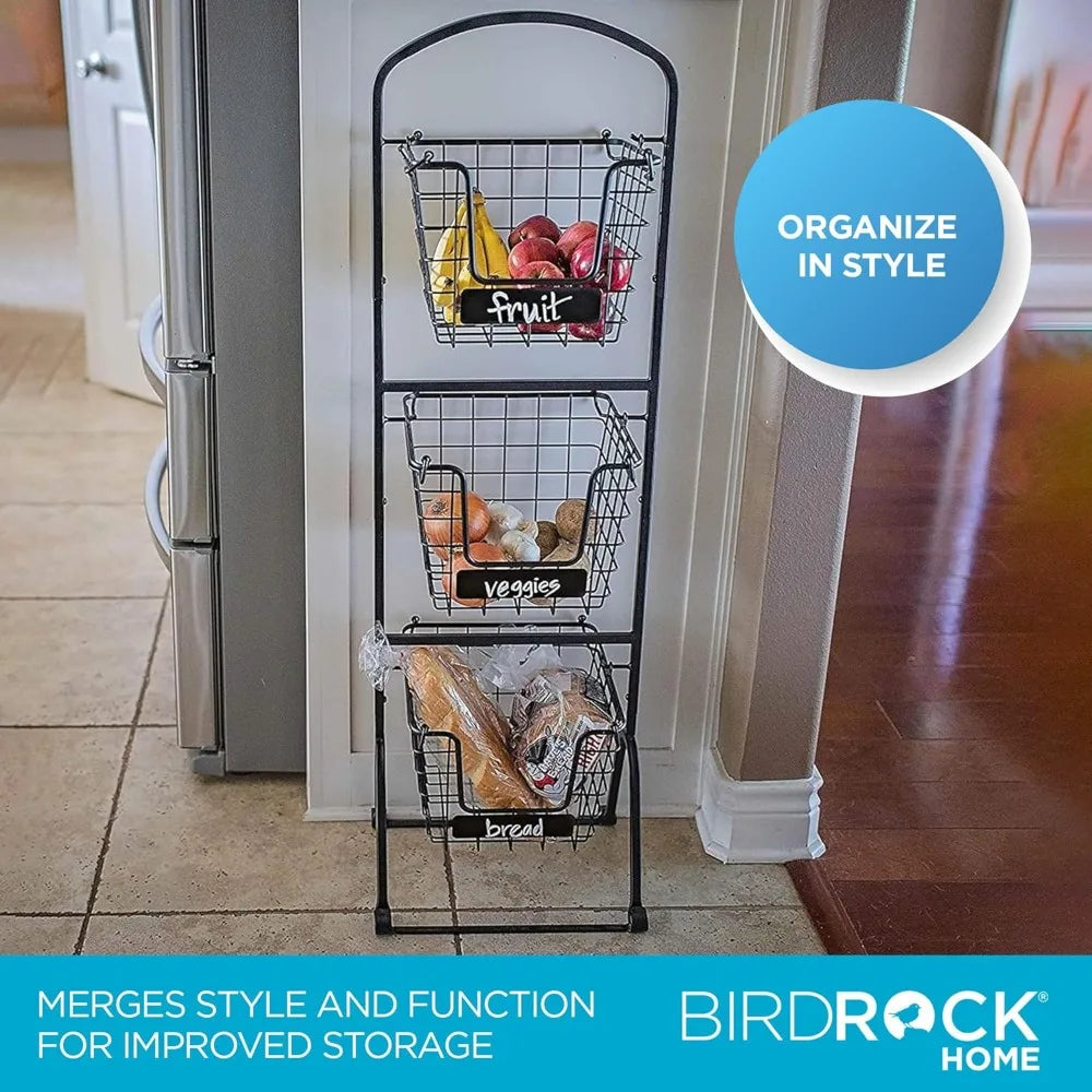 Wire Market Basket Stand 3-Tier with Chalk Labels