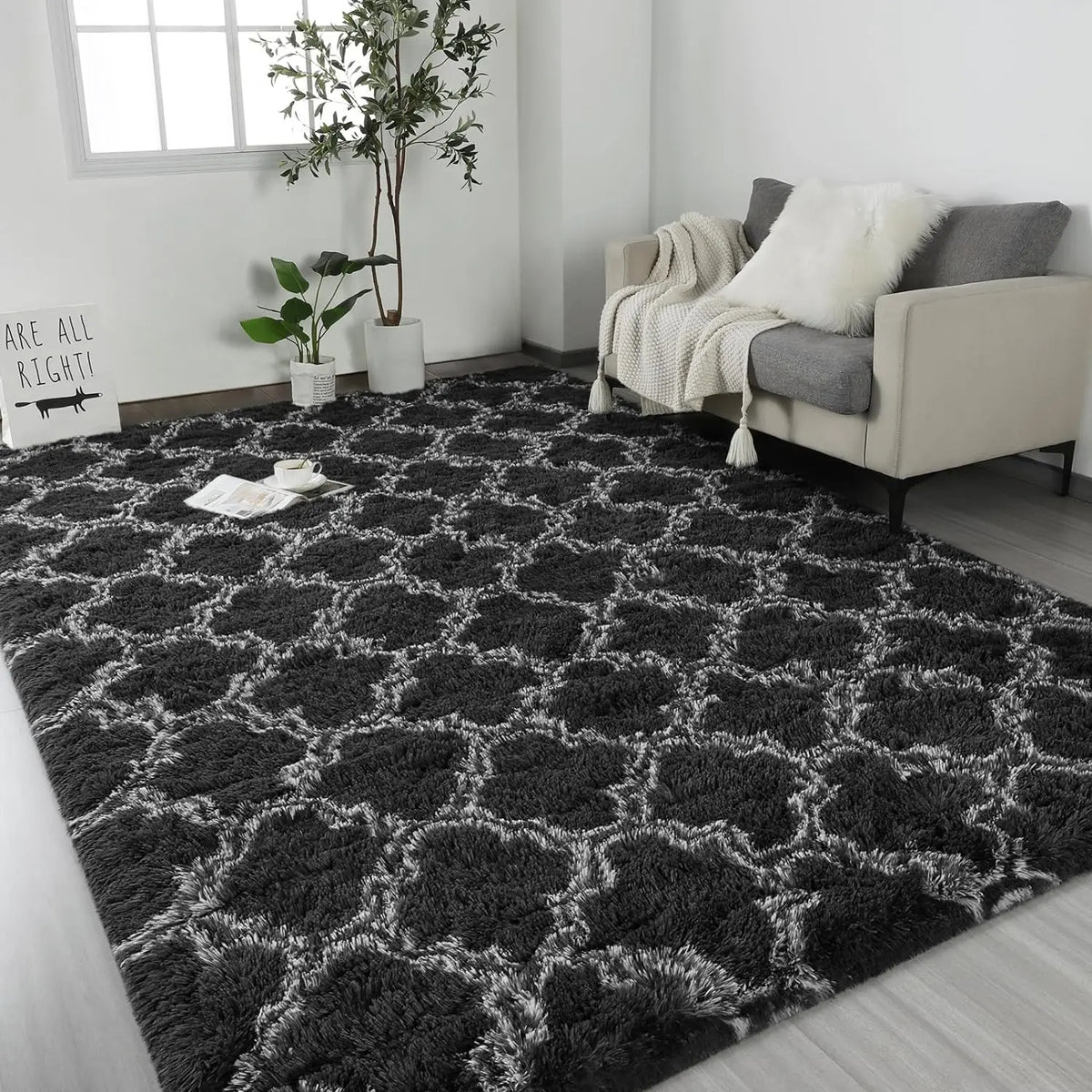 Super Soft Shag Rug Fluffy Carpet for Bedroom Living Room (Dark Gray)