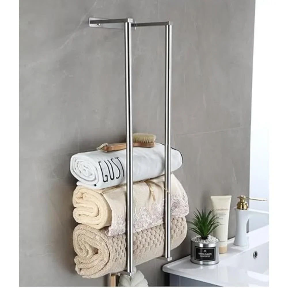 Modern Wall-Mounted Towel Rack for Rolled Towels Stainless Steel Spa-Style Organizer (Silver)