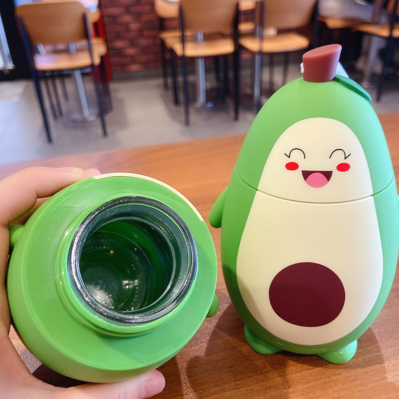 Cute Cartoon Avocado Double Wall Glass Mug