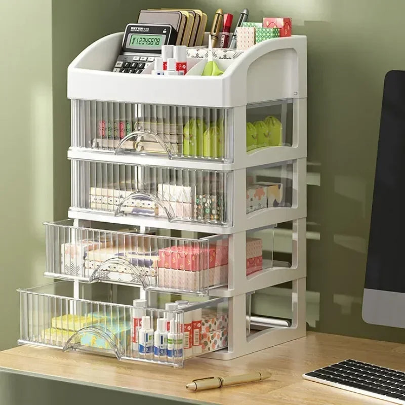 4 Tier Plastic Makeup Storage Box with Lipstick Holder (White)