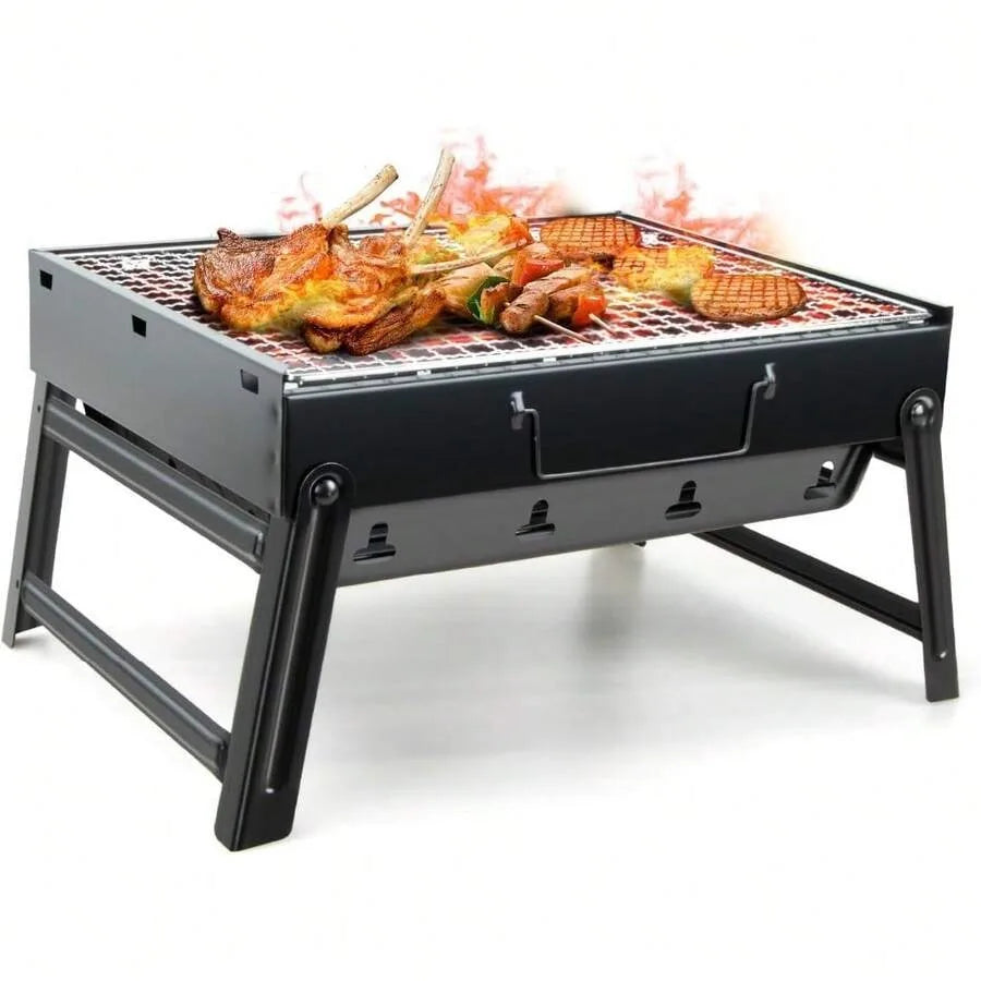 Portable Folding Charcoal BBQ Grill – Stainless Steel Tabletop Smoker