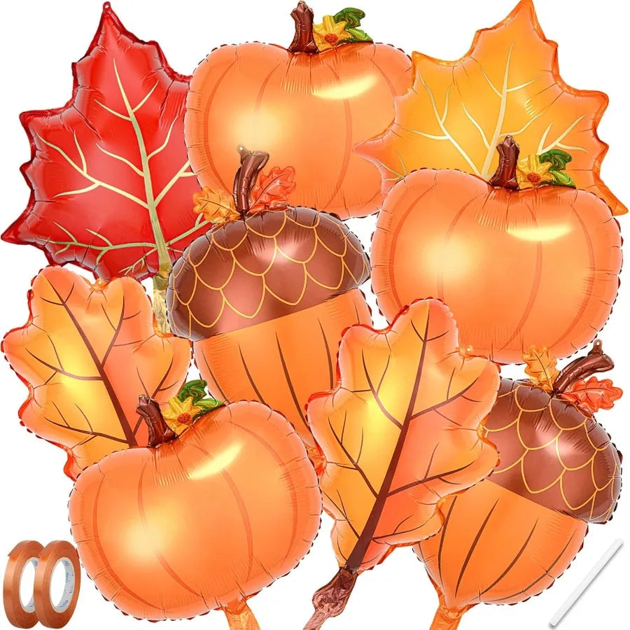 9 Pcs Fall Thanksgiving Balloons Set Premium Foil Pumpkin