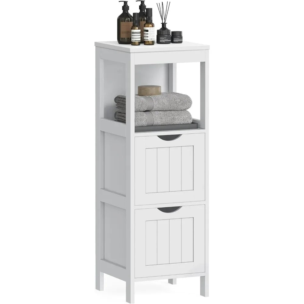 Bathroom Floor Cabinet with 2 Drawers Corner Storage Organizer (White)