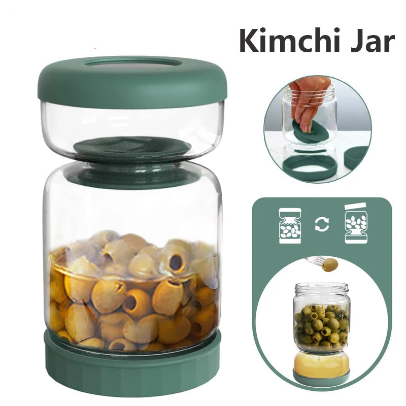 Pickle Jar Glass Hourglass Jug Built-in Strainer Kimchi Container