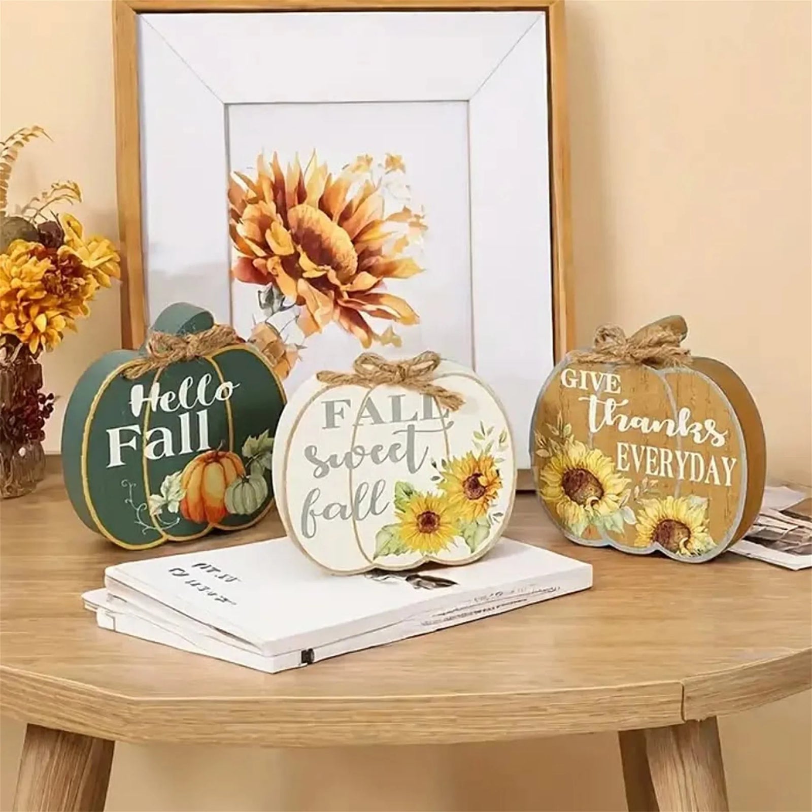 Fall Harvest Table Centerpiece Set 3Pcs Wooden Signs